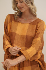 Valentina Top Spiced Ochre Checks