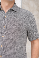 Mark Short Sleeve Shirt Black & Natural Woven