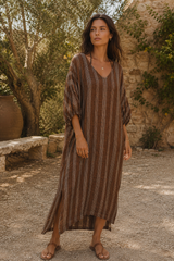 Rosa Kaftan Rust & White Stripes