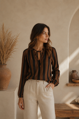 Sussana Top Black & Rust Stripes