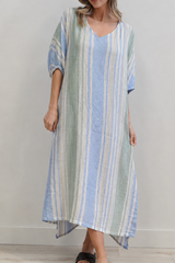 Rosa Elasticated Kaftan Cool Coastal Stripes
