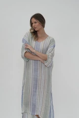 Rosa Elasticated Kaftan Cool Coastal Stripes