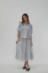 Gonna Midi Skirt w Lining Cool Coastal Stripes