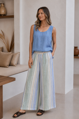 Mia Linen Pants Cool Coastal Stripes