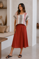 Carina Box Top Warm Earth Stripes
