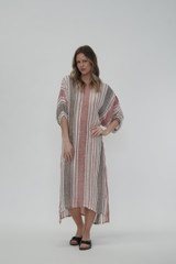 Rosa Elastic Sleeves Kaftan Warm Earth Stripes