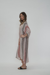 Rosa Elastic Sleeves Kaftan Warm Earth Stripes