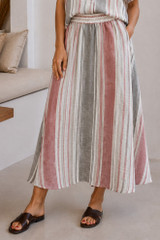 Gonna Midi Skirt w Lining Warm Earth Stripes