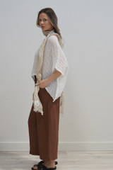Zoe Bias Cut Linen Scarf Brown & Natural
