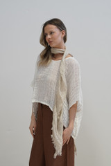 Zoe Bias Cut Linen Scarf Brown & Natural