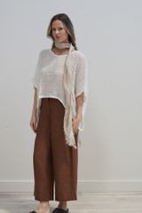 Zoe Bias Cut Linen Scarf Brown & Natural