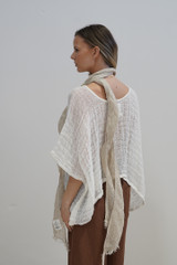 Zoe Bias Cut Linen Scarf Brown & Natural
