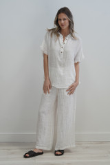 Narcissa Top w Fringed Sleeves Cloud White