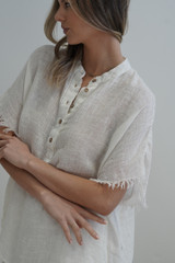 Narcissa Top w Fringed Sleeves Cloud White