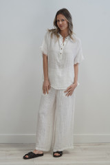 Narcissa Top w Fringed Sleeves Cloud White