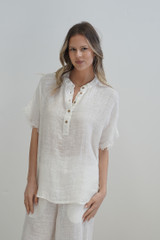 Narcissa Top w Fringed Sleeves Cloud White