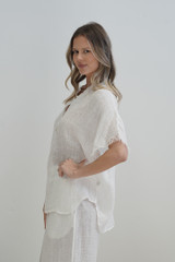 Narcissa Top w Fringed Sleeves Cloud White