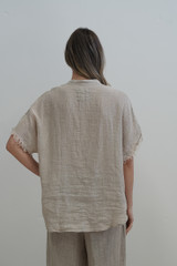 Narcissa Top w Fringed Sleeves Natural