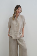 Narcissa Top w Fringed Sleeves Natural