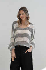 Valentina Top Ivory & Black Stripes