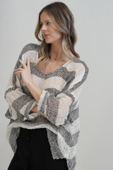 Valentina Top Ivory & Black Stripes