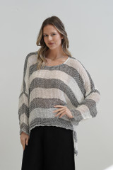 Valentina Top Ivory & Black Stripes