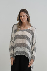 Valentina Top Ivory & Black Stripes