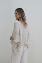 Sarita Linen Top White & Natural