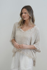 Sarita Linen Top White & Natural