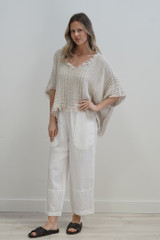 Sarita Linen Top White & Natural