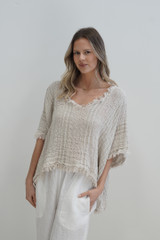 Sarita Linen Top White & Natural