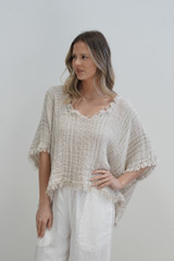 Sarita Linen Top White & Natural