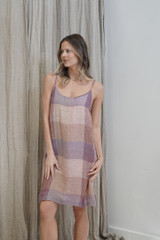Nicola Slip Linen Dress Misty Lavender Check