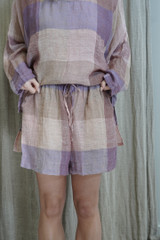 Eve Linen Short Misty Lavender Check
