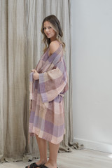 Verona Linen Robe Misty Lavender Check
