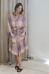 Verona Linen Robe Misty Lavender Check