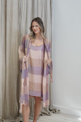 Verona Linen Robe Misty Lavender Check