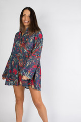 Bird Print Indigo Mandarin Collar Top (Pack of 2)