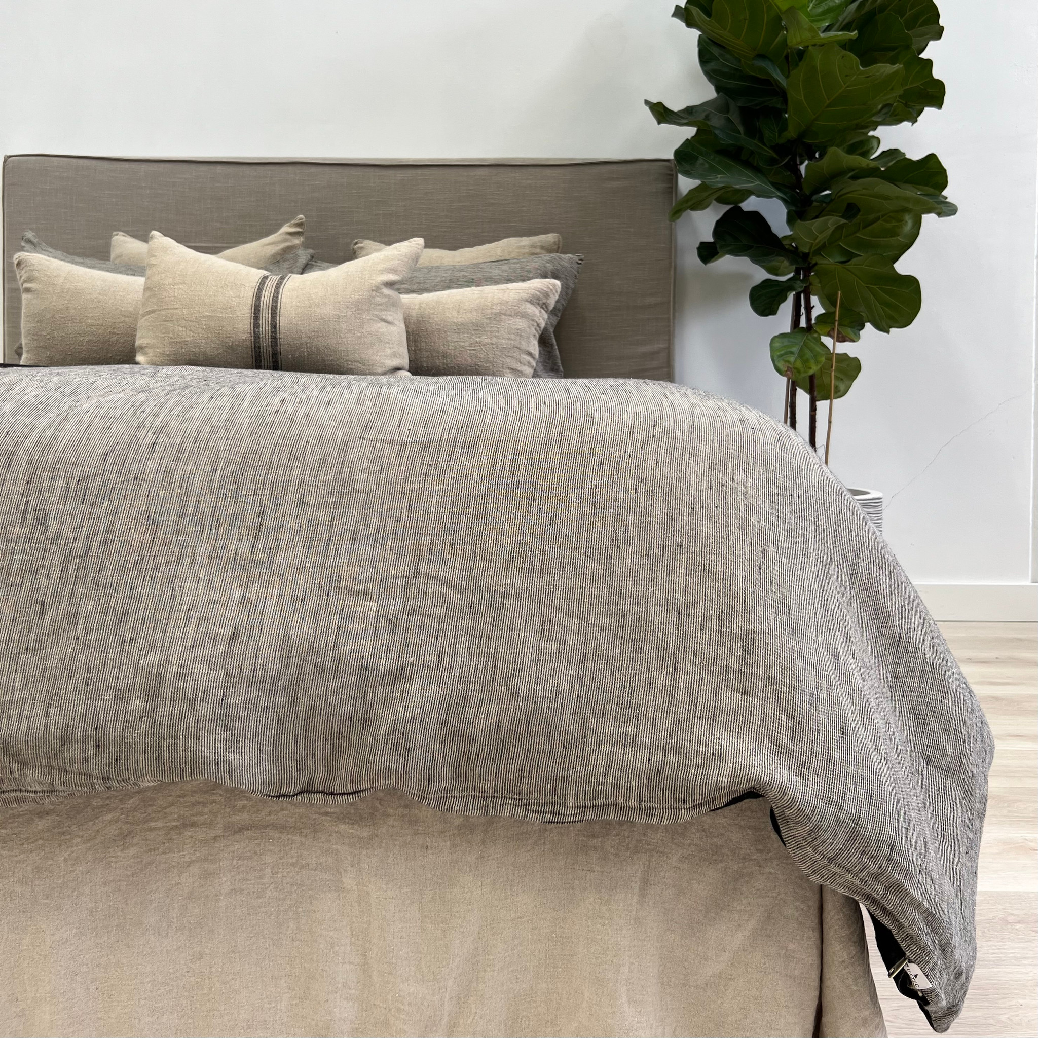 Noemi Reversible Quilt Cover Black Pinstripe Linens Unlimited