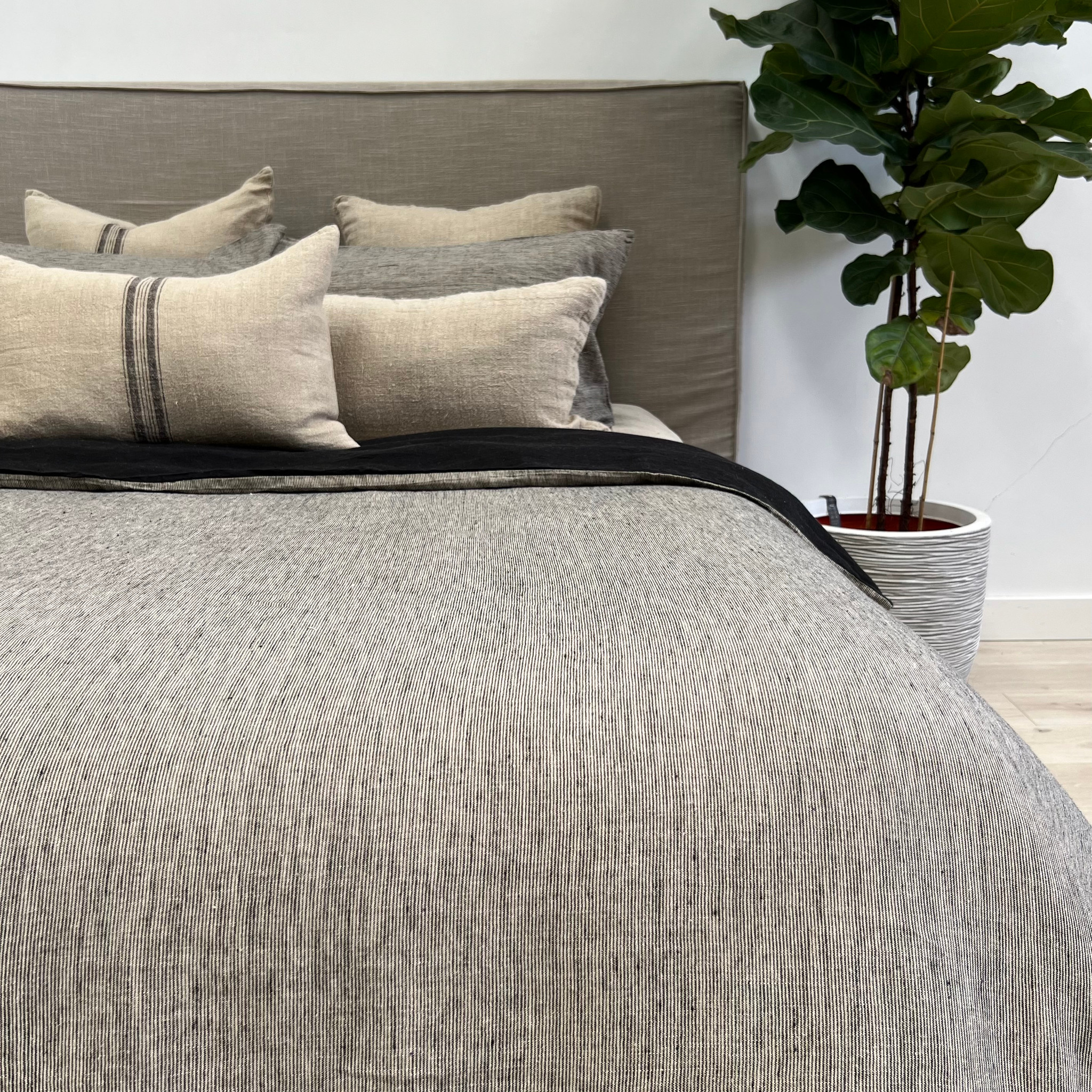 Noemi Reversible Quilt Cover Black Pinstripe Linens Unlimited