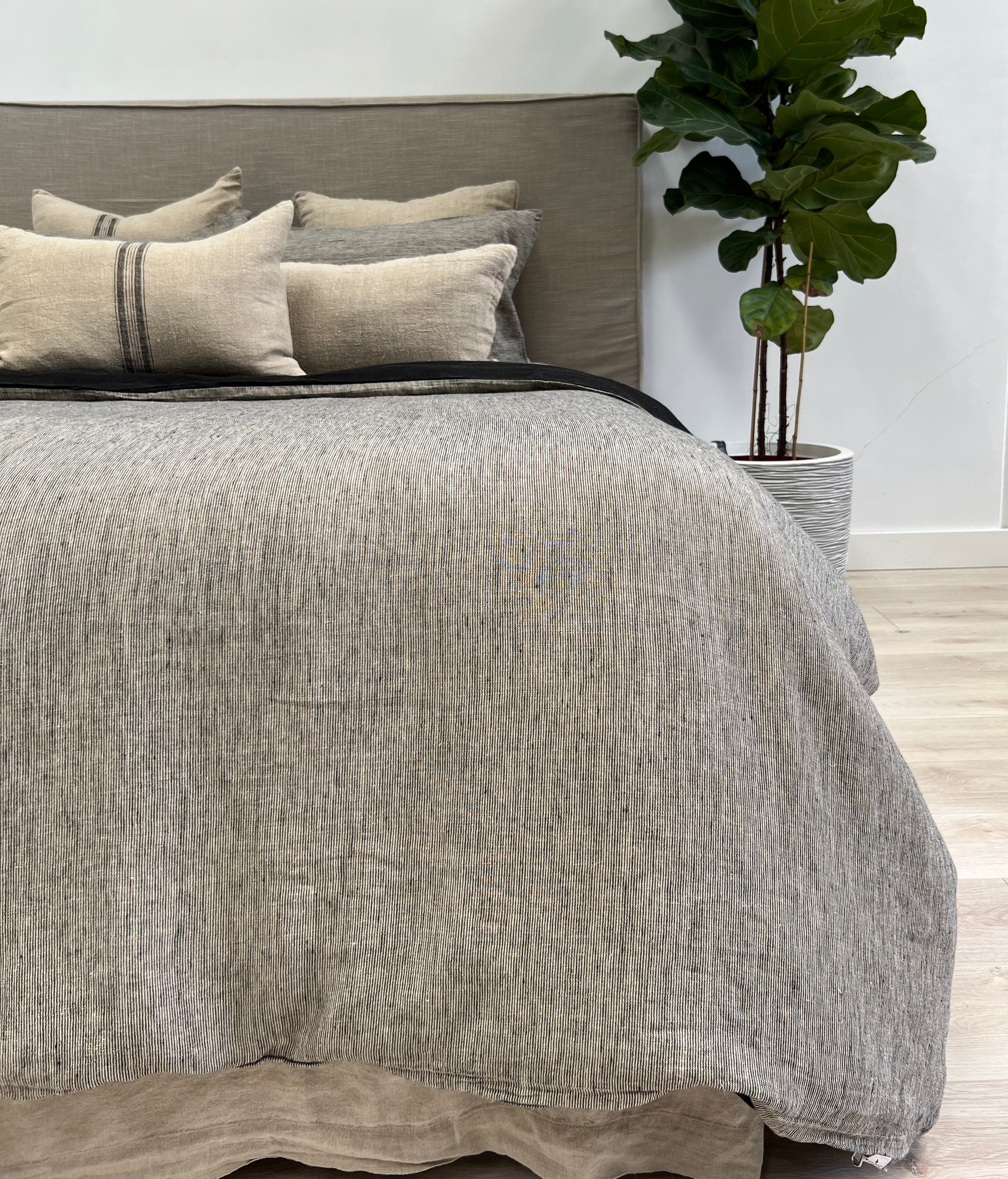 Noemi Reversible Quilt Cover Black Pinstripe Linens Unlimited