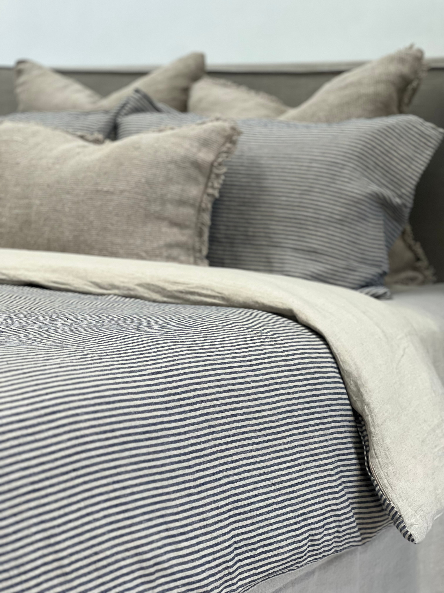 Noemi Reversible Quilt Cover Blue Stripe Linens Unlimited