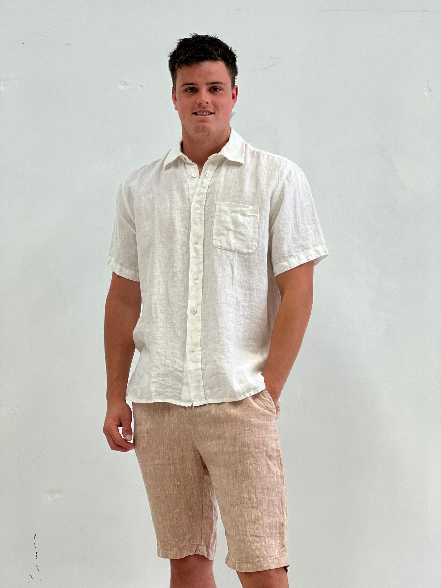 Mark Short Sleeve Linen Shirt White - Linens Unlimited