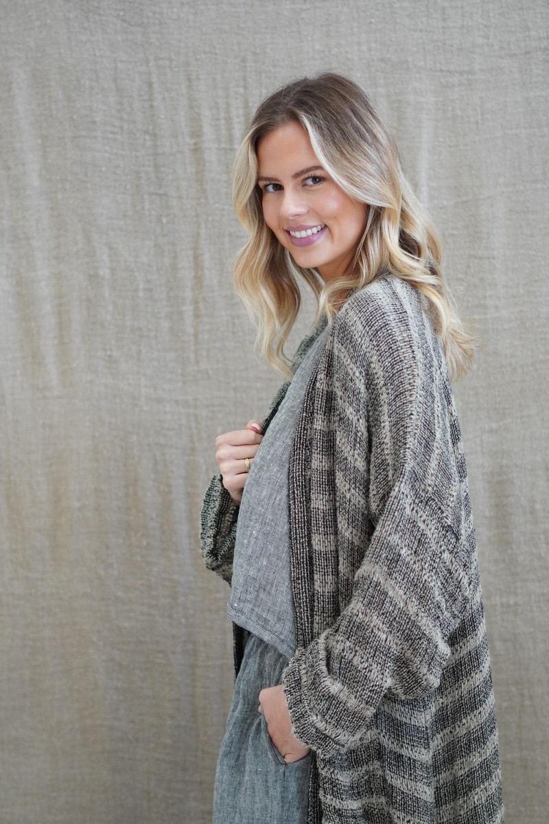 Audrey Long Linen Cardigan Spaced Black Nat Linens Unlimited