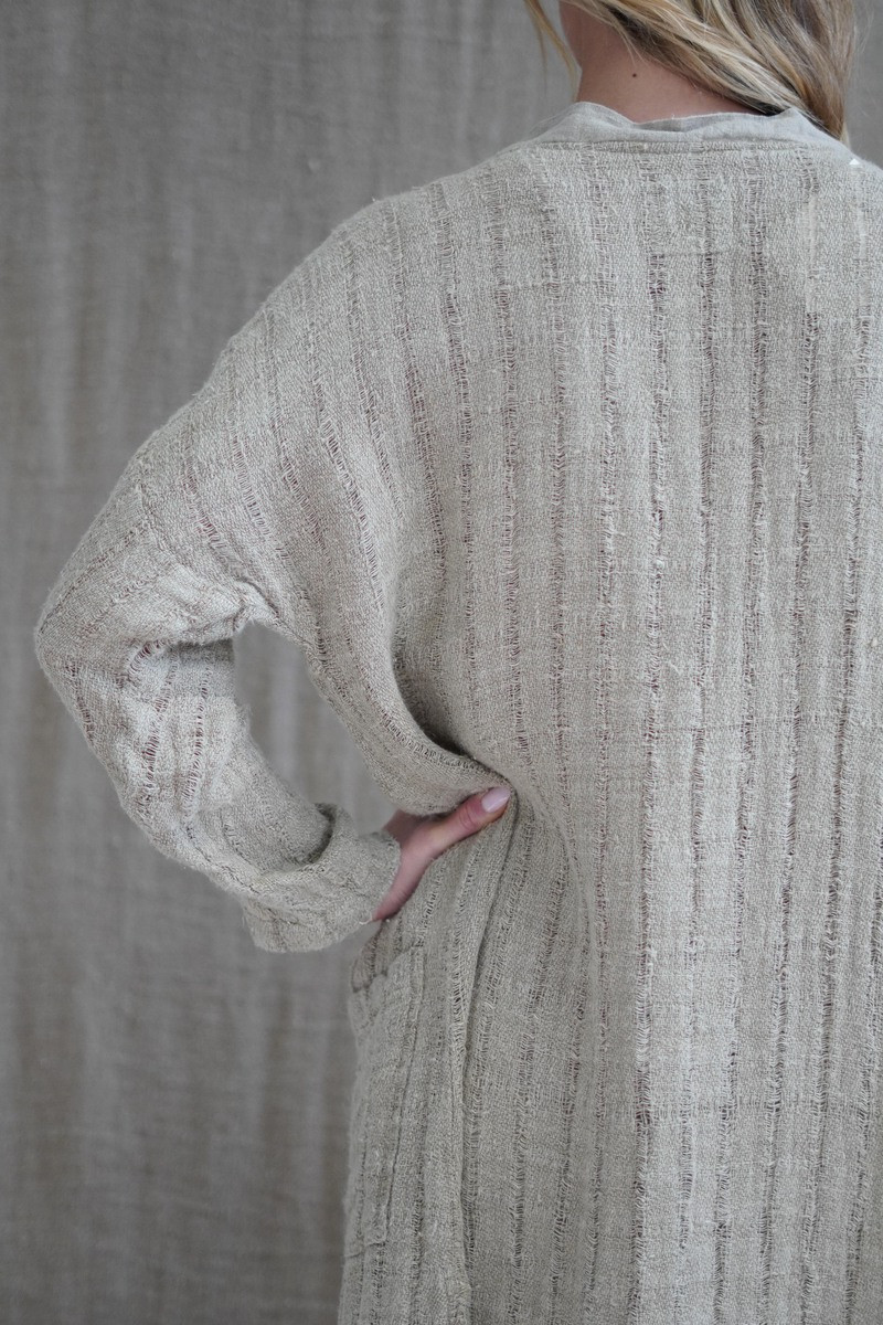 Audrey Long Linen Cardigan Natural Spaced Vertical - Linens Unlimited