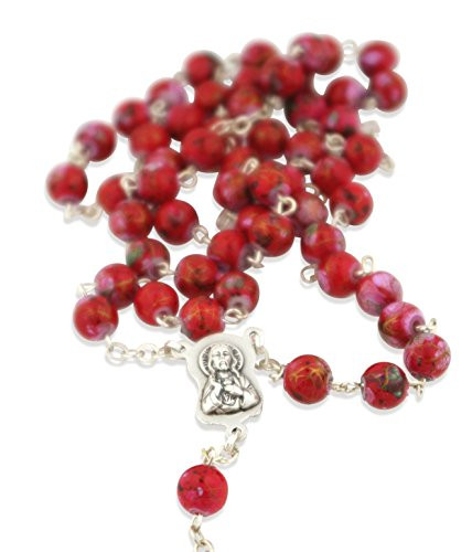 Glass Bead Catholic Rosary Multicolor (Red) Trinity Church Supply