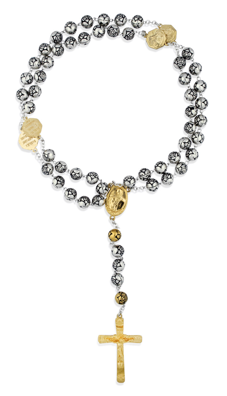 Four Basilicas Pope Francis Rosary with Rosette Beads and Gold-Tone Accents