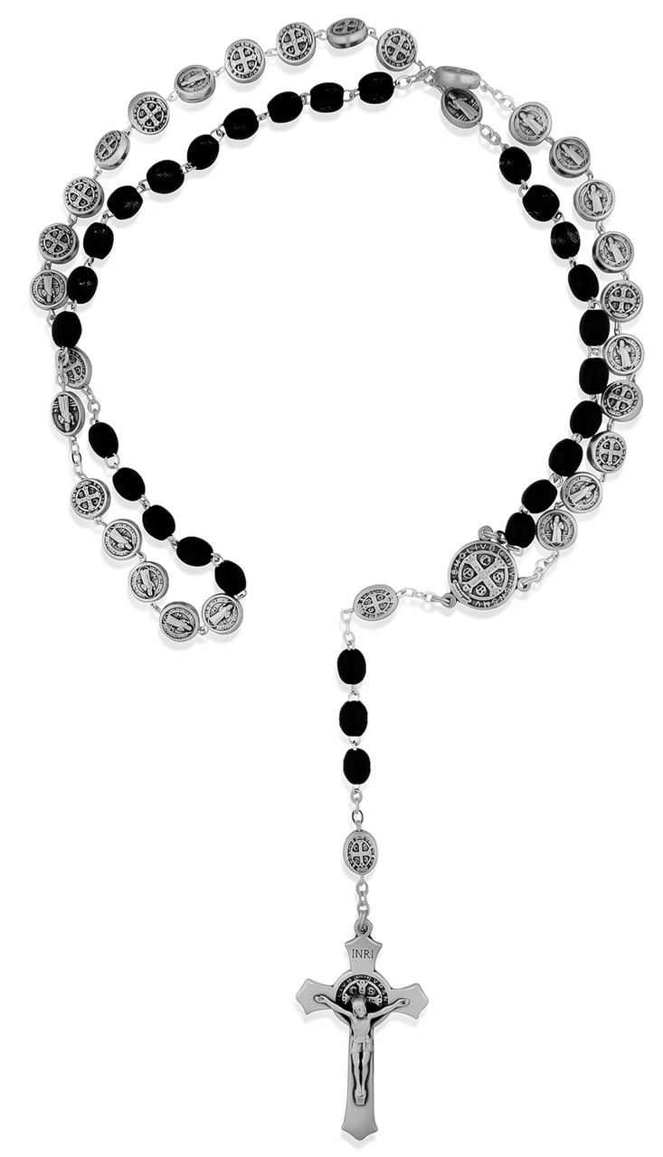 Saint Benedict Rosary Beads, One Decade, Large Wood Beads