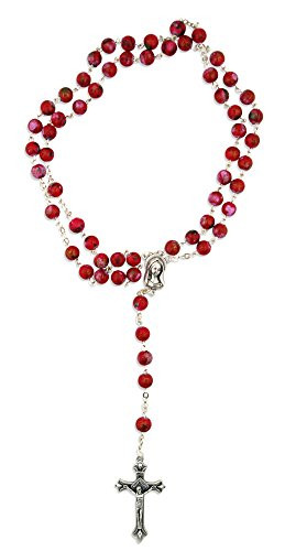 Glass Bead Catholic Rosary - Multicolor (Red) - Trinity Church Supply