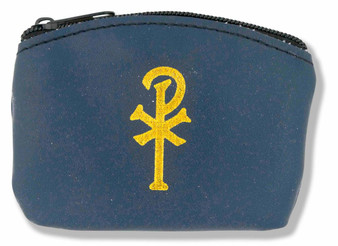 Rosary Pouch with Embossed Gold Chi Rho (Blue)